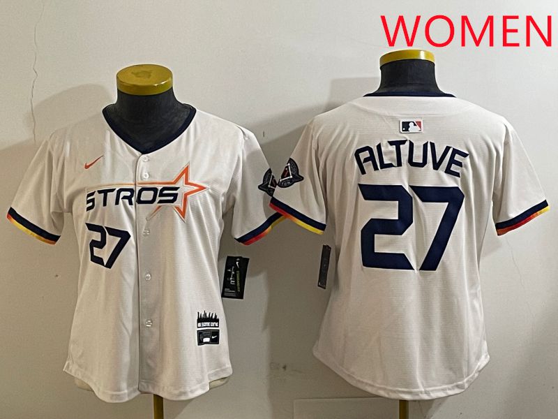 Women Houston Astros #27 Altuve Cream Three generations Joint Name 2025 Nike MLB Jersey style 412->women mlb jersey->Women Jersey